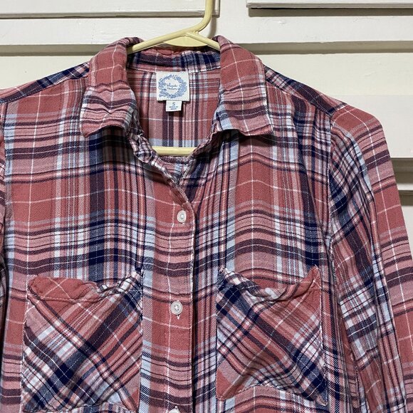 Blue Rain long sleeve mauve, navy & white plaid, button down shirt, size S - Picture 2 of 10